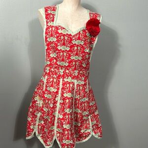 Vintage Teal and Red Floral Criss Cross Back Apron